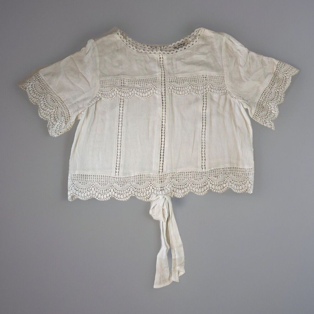 miss selfridge Women’s Crocheted Accent Cropped Top Open Tie Back Size 10
